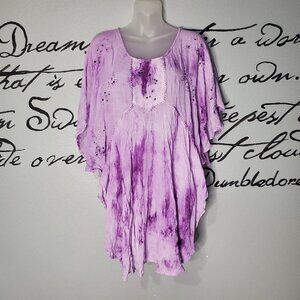 Step N Style Purple Tie Dye Flowy Tunic Top - Mini Dress - Cover Up, OS